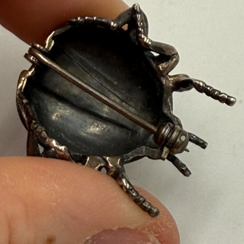 Vintage Sterling‎ Silver Beetle Brooch 925 Scarab Bug Artisan Gothic Pin